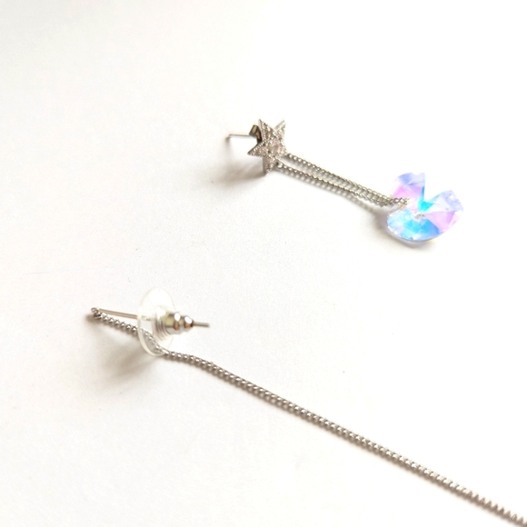 Star Crystal Asymmetrical Design Earrings ๐ Sterling Silver Artisan Designer - Picture 14 of 15